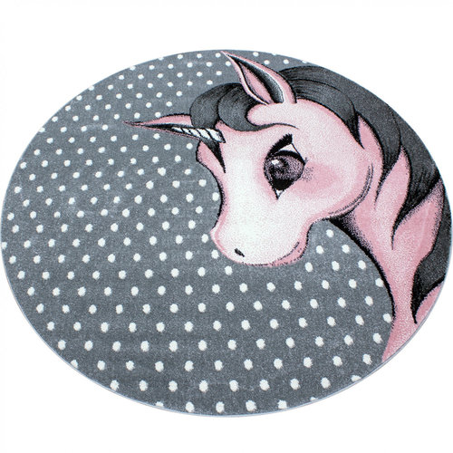 KIDS Kids Eenhoorn Rond Vloerkleed Kinderkamer Roze / Grijs Laagpolig KIDS Kids Eenhoorn Rond Vloerkleed Kinderkamer Roze / Grijs Laagpolig