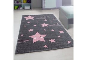 Kids Sterren Vloerkleed Kinderkamer Roze / Grijs Laagpolig