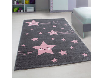 Tapijtenloods Kids Sterren Vloerkleed Kinderkamer Roze / Grijs Laagpolig