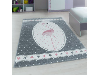 Tapijtenloods Kids Flamingo Vloerkleed Kinderkamer Grijs Laagpolig