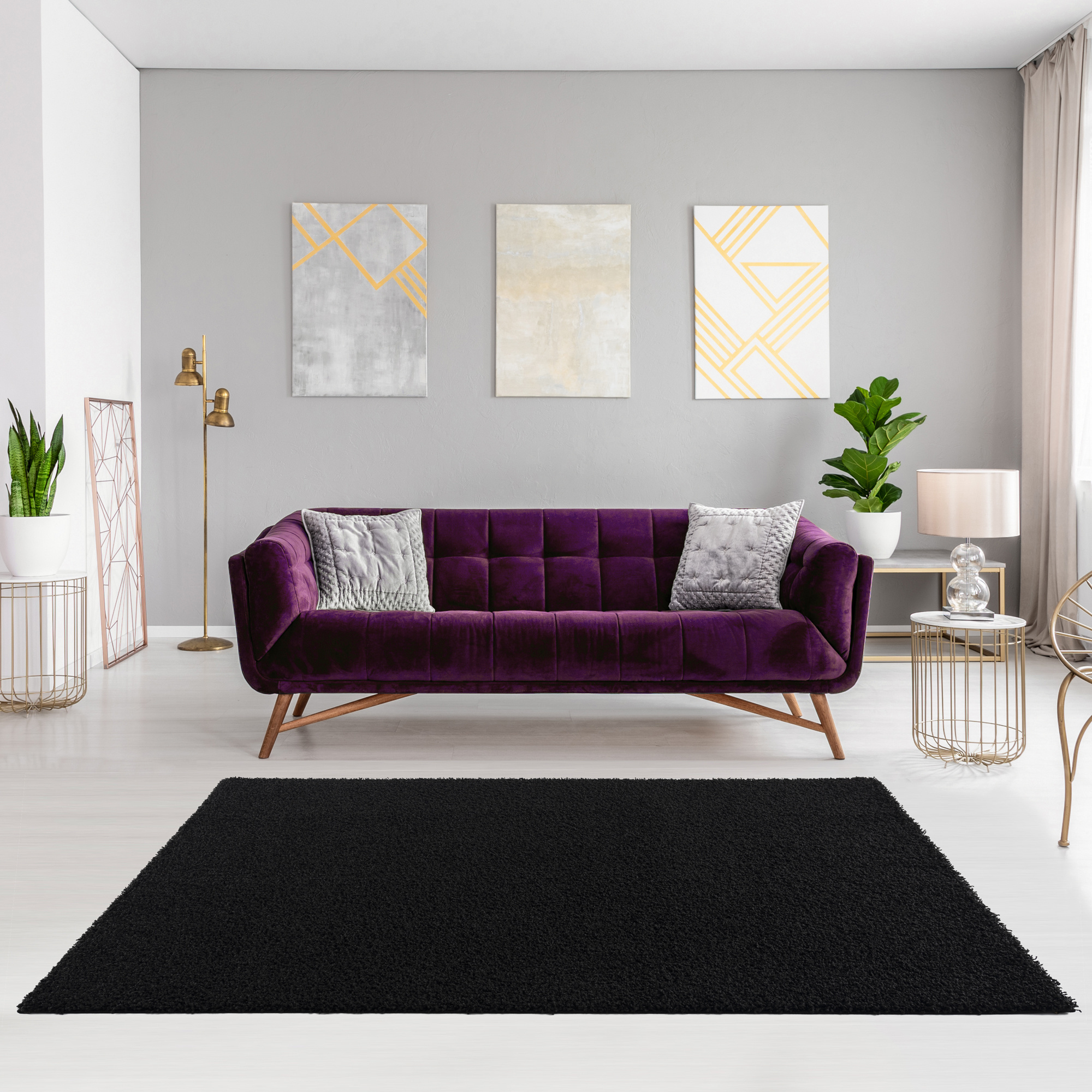 Loca Shaggy Vloerkleed – Modern Uni Effen – Zwart Hoogpolig & Zacht