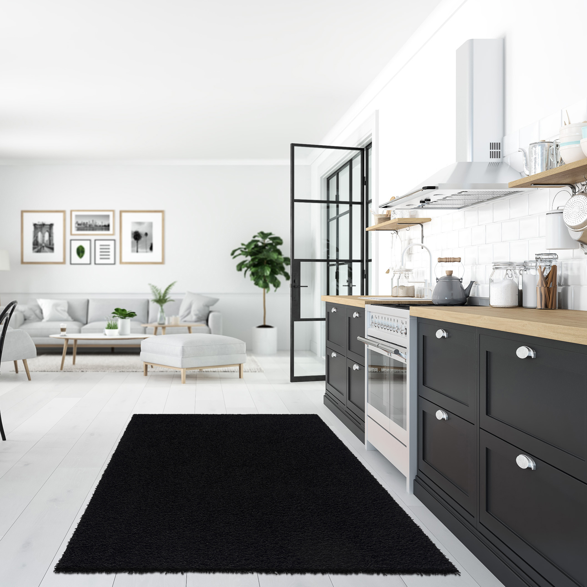 Loca Shaggy Vloerkleed – Modern Uni Effen – Zwart Hoogpolig & Zacht