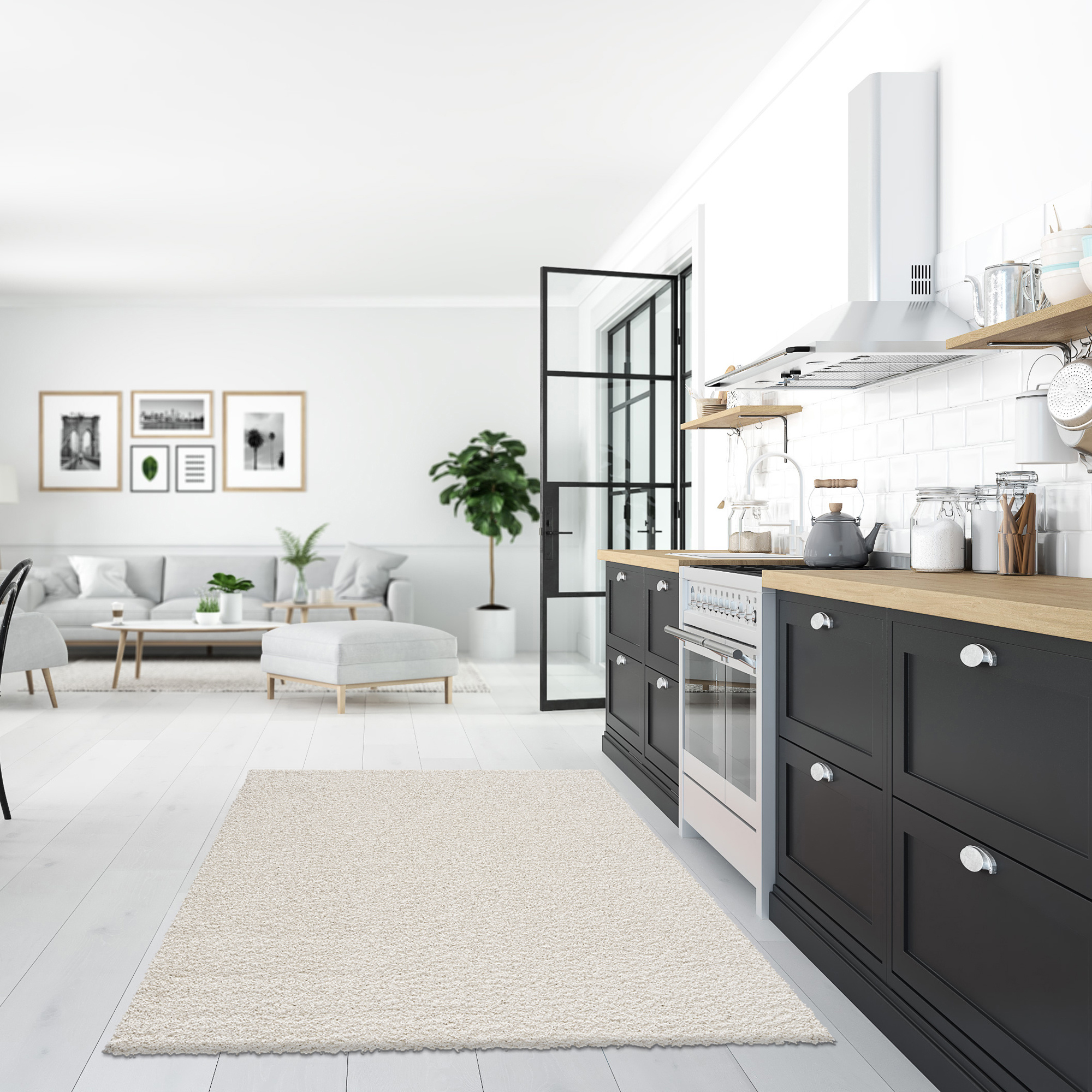 Loca Shaggy Vloerkleed – Modern Uni Effen – Creme Hoogpolig & Zacht