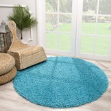 Rond Loca Shaggy Vloerkleed – Modern Uni Effen – Turquoise Blauw Hoogpolig & Zacht