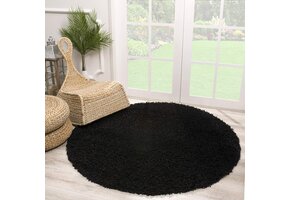 Rond Loca Shaggy Vloerkleed – Modern Uni Effen – Zwart Hoogpolig & Zacht