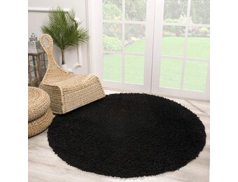 Rond Loca Shaggy Vloerkleed – Modern Uni Effen – Zwart Hoogpolig & Zacht