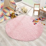 Rond Loca Shaggy Vloerkleed – Modern Uni Effen – Roze Hoogpolig & Zacht