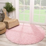 Rond Loca Shaggy Vloerkleed – Modern Uni Effen – Roze Hoogpolig & Zacht