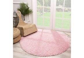 Rond Loca Shaggy Vloerkleed – Modern Uni Effen – Roze Hoogpolig & Zacht