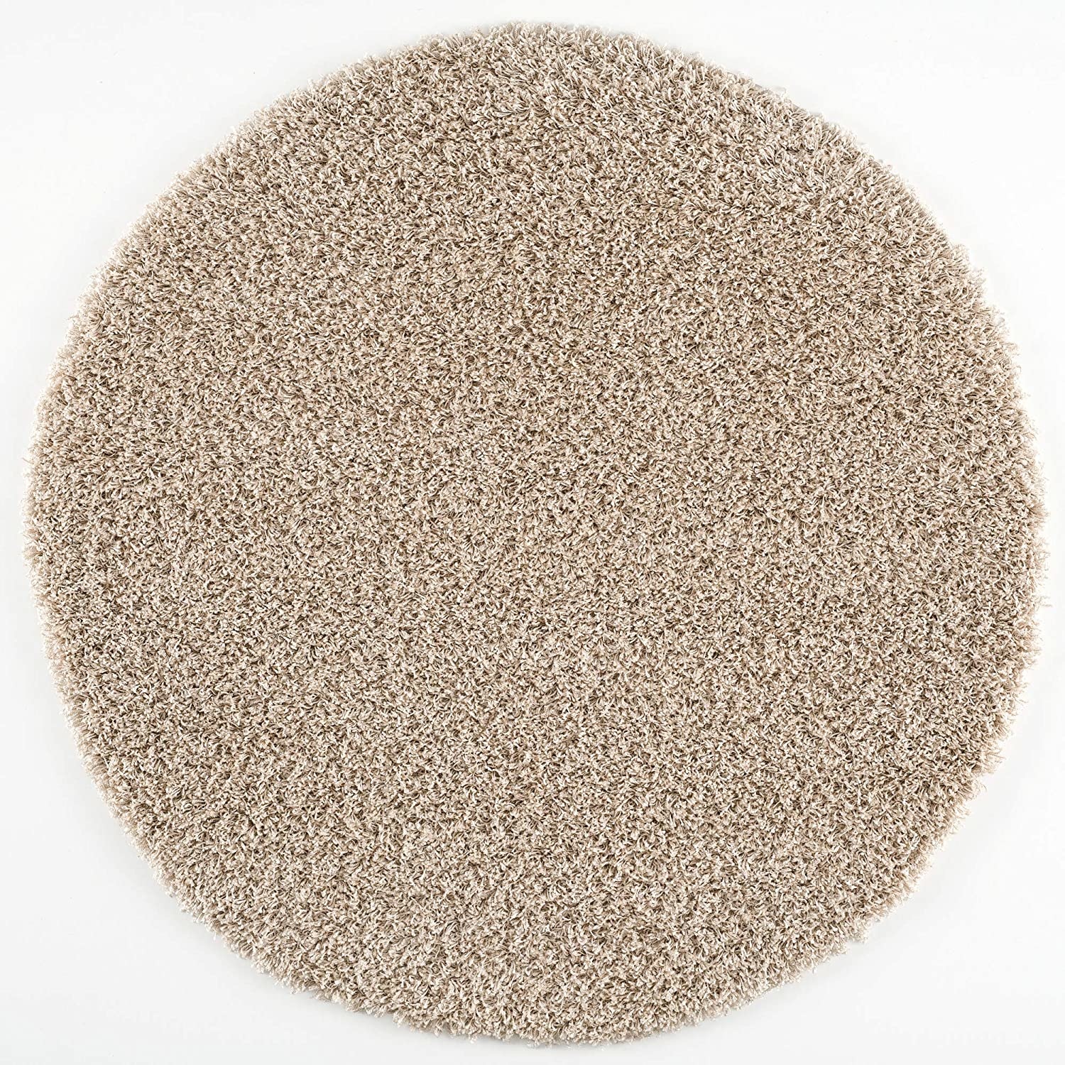 Rond Loca Shaggy Vloerkleed – Modern Uni Effen – Beige Hoogpolig & Zacht