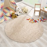 Rond Loca Shaggy Vloerkleed – Modern Uni Effen – Beige Hoogpolig & Zacht