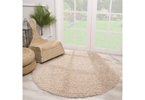 Rond Loca Shaggy Vloerkleed – Modern Uni Effen – Beige Hoogpolig & Zacht