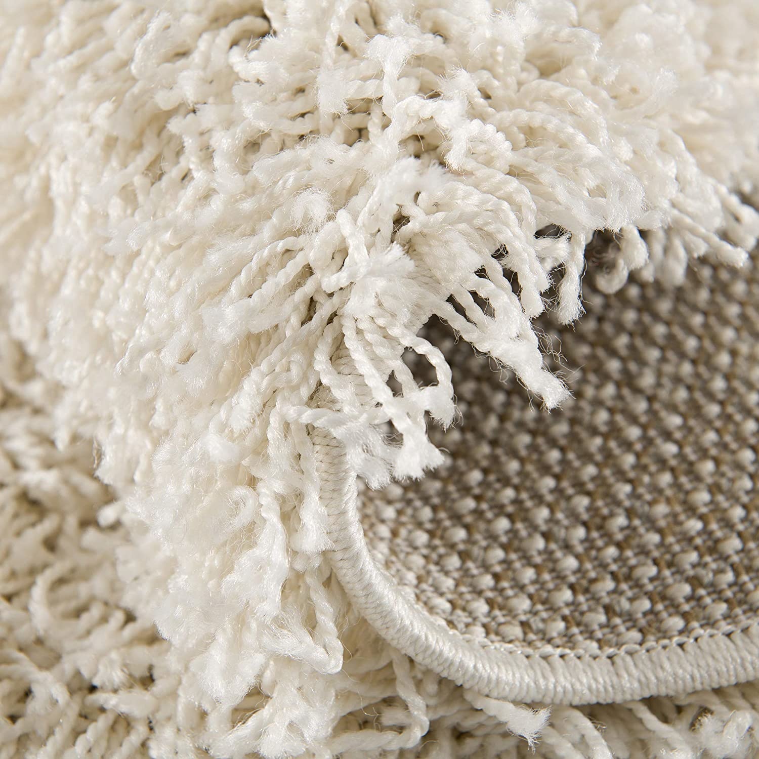 Rond Loca Shaggy Vloerkleed – Modern Uni Effen – Creme Hoogpolig & Zacht