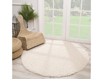 Rond Loca Shaggy Vloerkleed – Modern Uni Effen – Creme Hoogpolig & Zacht