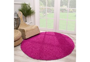 Rond Loca Shaggy Vloerkleed – Modern Uni Effen – Roze Hoogpolig & Zacht