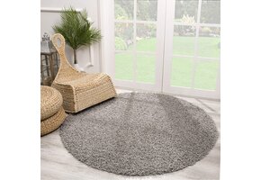 Rond Loca Shaggy Vloerkleed – Modern Uni Effen – Lichtgrijs Hoogpolig & Zacht
