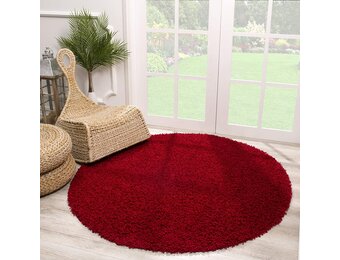 Rond Loca Shaggy Vloerkleed – Modern Uni Effen – Rood Hoogpolig & Zacht