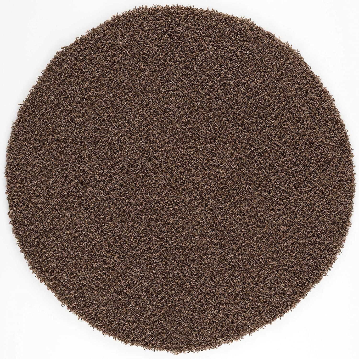 Rond Loca Shaggy Vloerkleed – Modern Uni Effen – Bruin Hoogpolig & Zacht