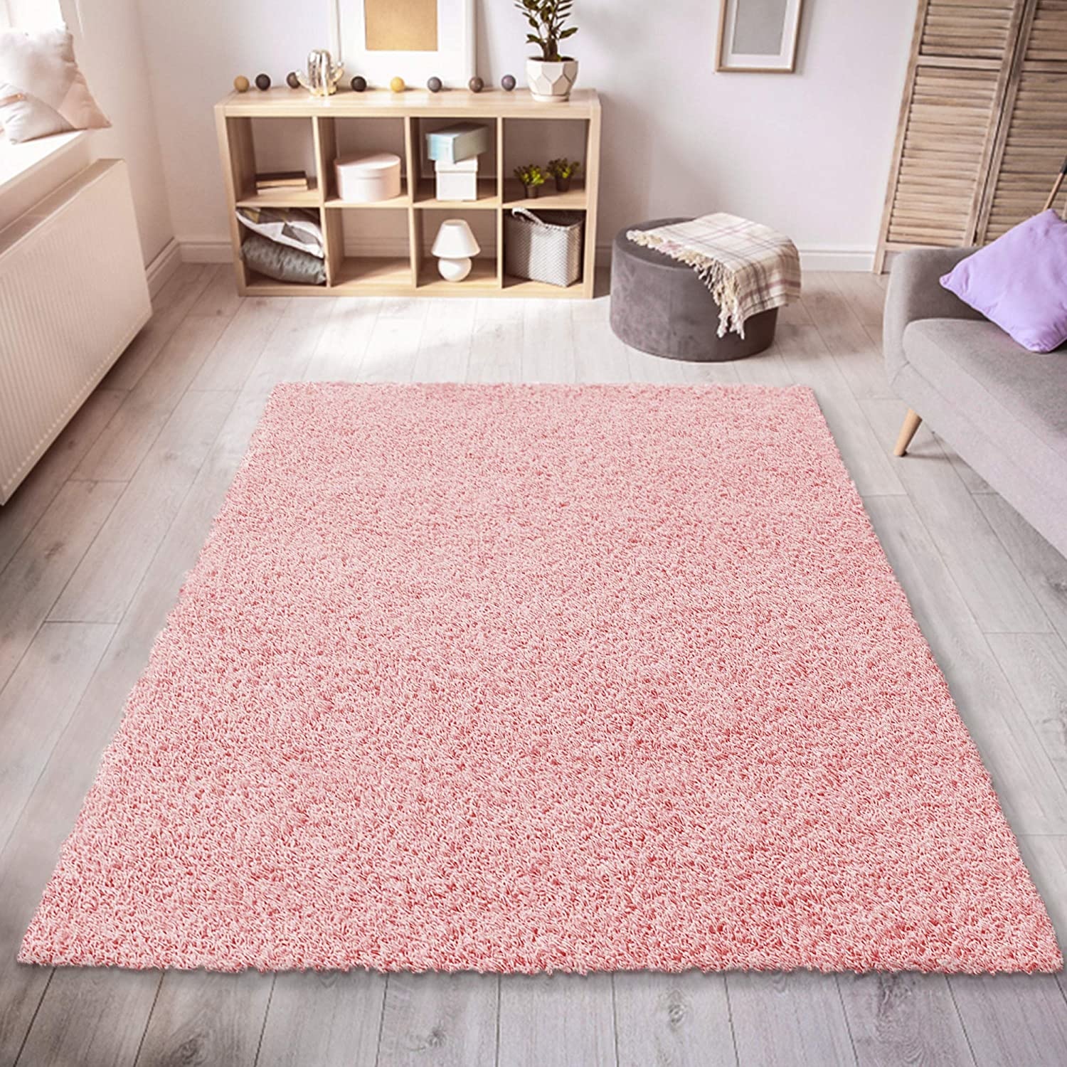 Loca Shaggy Vloerkleed – Modern Uni Effen – Roze Hoogpolig & Zacht