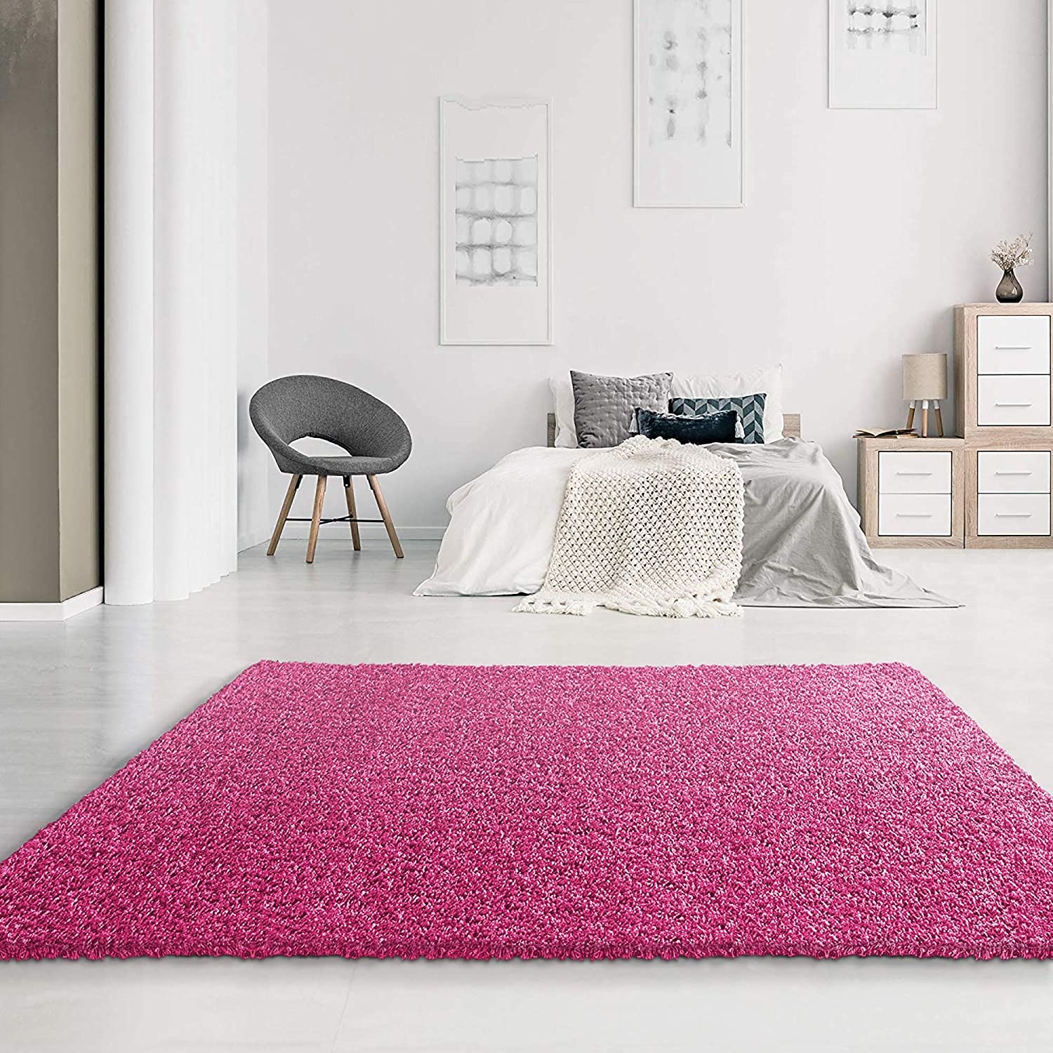 Loca Shaggy Vloerkleed – Modern Uni Effen – Roze Hoogpolig & Zacht