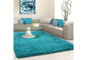 Tapijtenloods Basic Shaggy vloerkleed Turquoise Hoogpolig