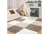 Tapijtenloods Basic Shaggy Geblokt vloerkleed Bruin / Beige Hoogpolig
