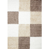 Basic Shaggy Geblokt vloerkleed Bruin / Beige Hoogpolig