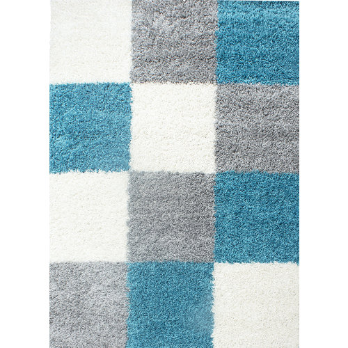 Himalaya Himalaya Basic Shaggy Geblokt vloerkleed Turquoise / Wit Hoogpolig Himalaya Himalaya Basic Shaggy Geblokt vloerkleed Turquoise / Wit Hoogpolig