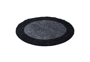Basic Rond Shaggy Kader vloerkleed Antraciet / Grijs Hoogpolig