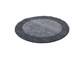 Tapijtenloods Basic Rond Shaggy Kader vloerkleed Grijs Hoogpolig