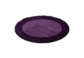 Basic Rond Shaggy Kader vloerkleed Paars Hoogpolig