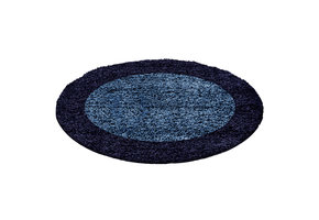 Basic Rond Shaggy Kader vloerkleed Blauw Hoogpolig