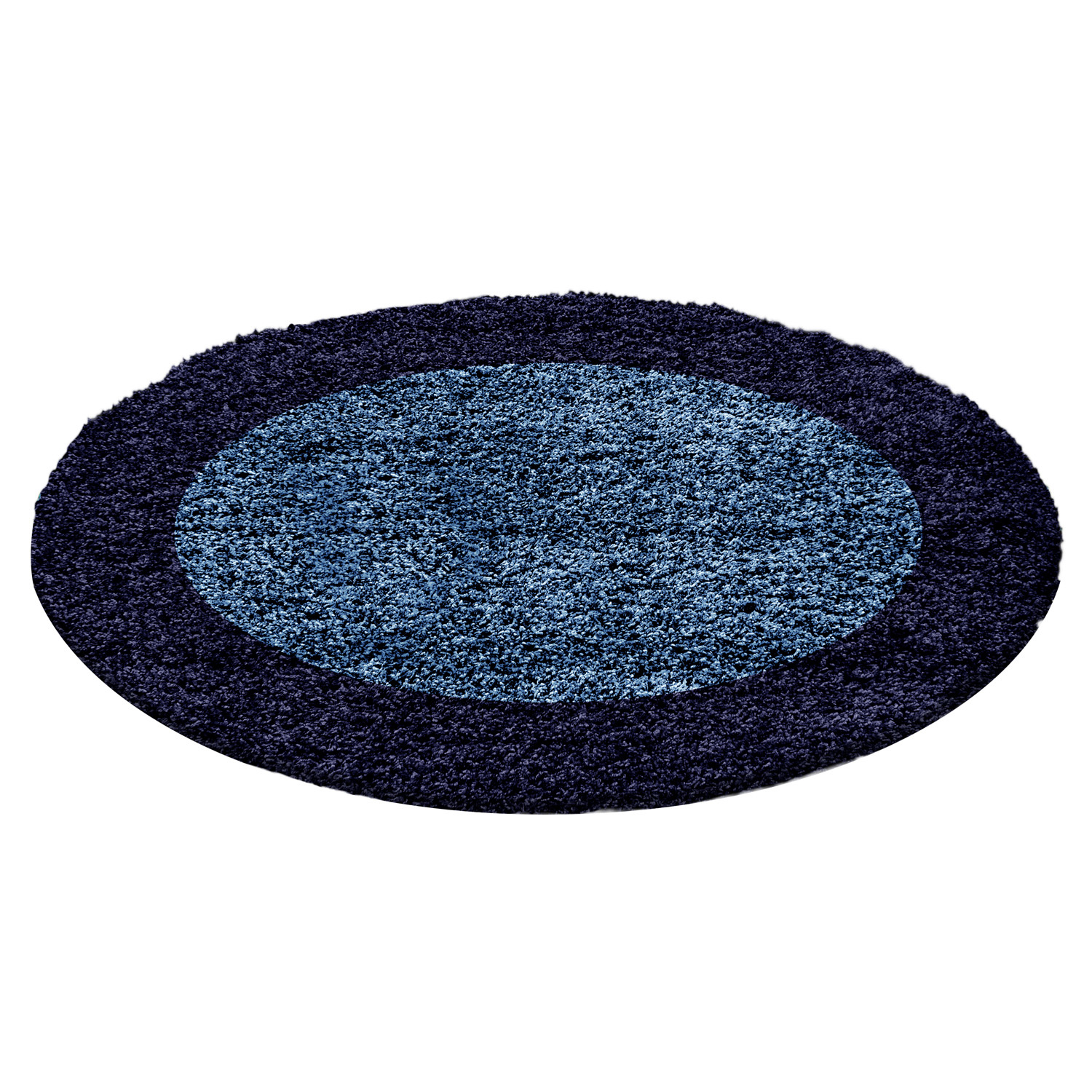 Basic Rond Shaggy Kader vloerkleed Blauw Hoogpolig