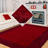 Basic Shaggy Kader vloerkleed Rood Hoogpolig