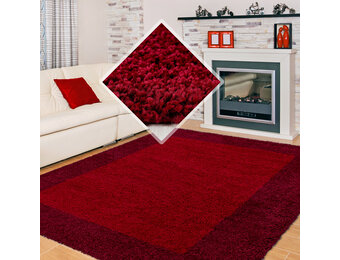 Tapijtenloods Basic Shaggy Kader vloerkleed Rood Hoogpolig