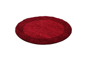 Tapijtenloods Basic Rond Shaggy Kader vloerkleed Rood Hoogpolig