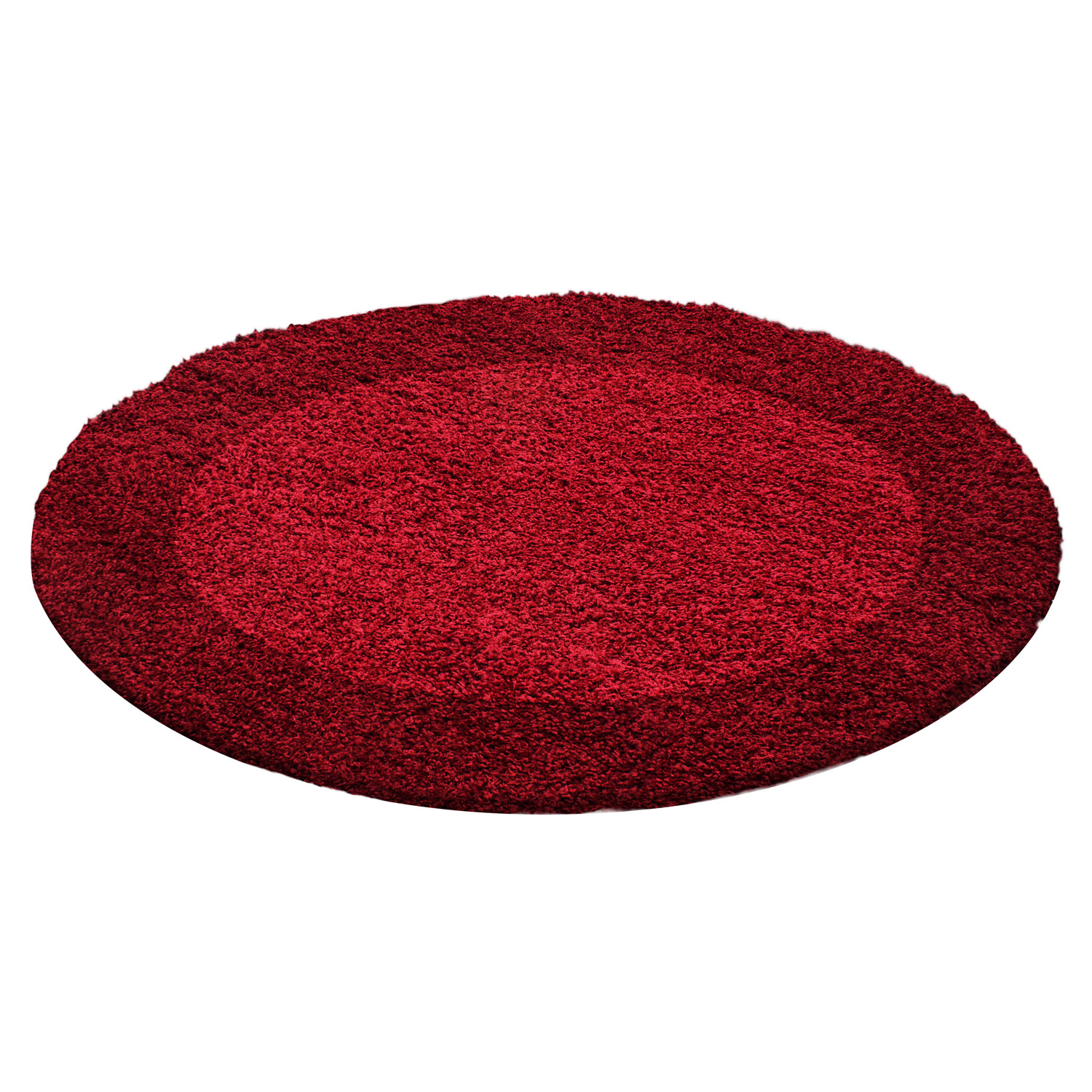 Basic Rond Shaggy Kader vloerkleed Rood Hoogpolig