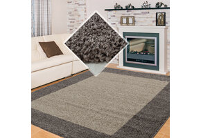 Tapijtenloods Basic Shaggy Kader vloerkleed Taupe Hoogpolig