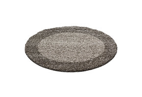 Tapijtenloods Basic Rond Shaggy Kader vloerkleed Taupe Hoogpolig