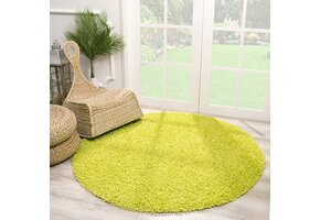 Rond Loca Shaggy Vloerkleed – Modern Uni Effen – Groen Hoogpolig & Zacht