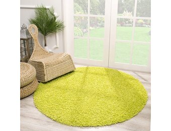 Rond Loca Shaggy Vloerkleed – Modern Uni Effen – Groen Hoogpolig & Zacht