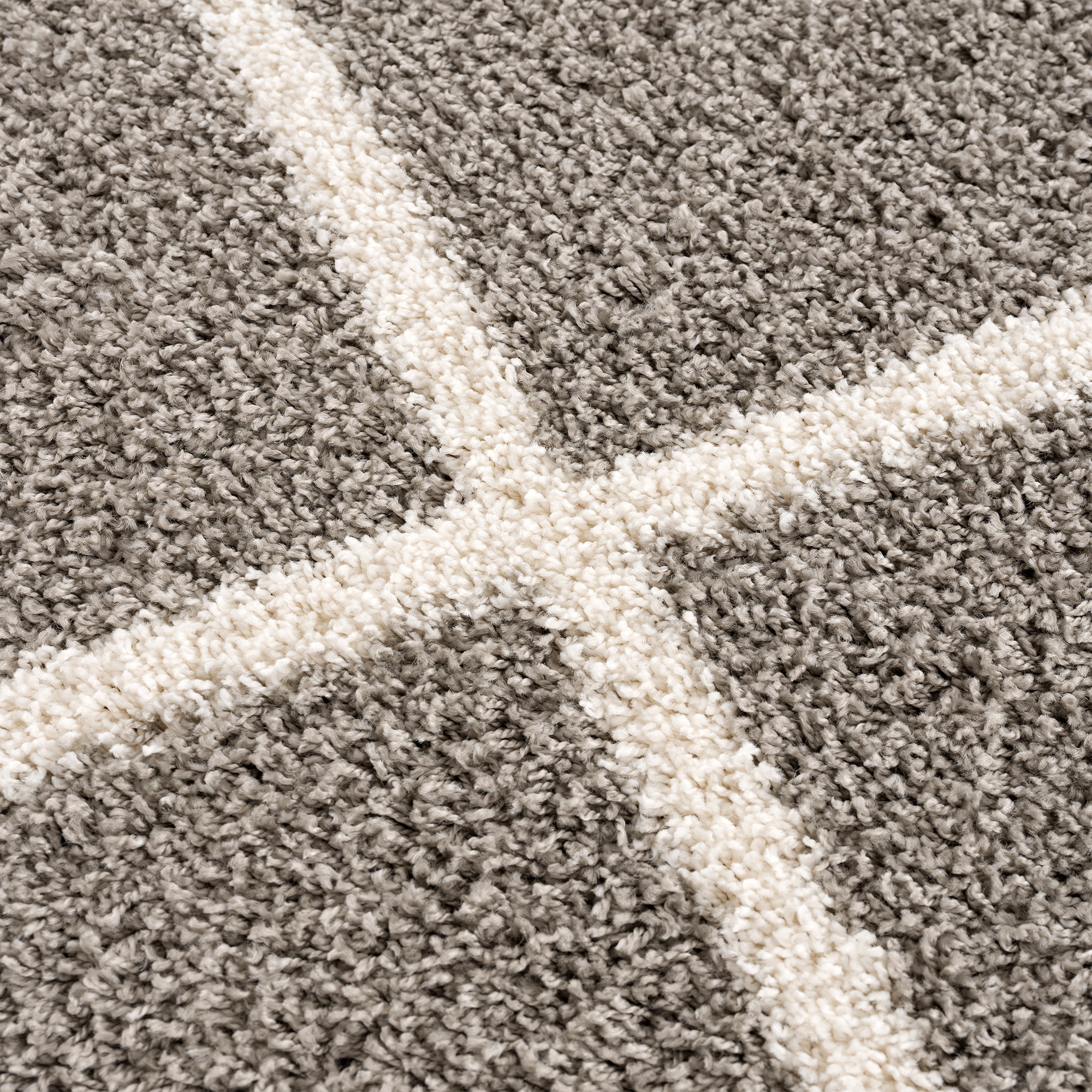 Hoogpolig Grijs Rond Vloerkleed – Madrid Ruit Shaggy Tapijt – Fluffy & Luxe
