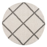 Hoogpolig Creme Rond Vloerkleed – Madrid Ruit Shaggy Tapijt – Fluffy & Luxe