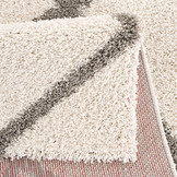 Hoogpolig Creme Rond Vloerkleed – Madrid Ruit Shaggy Tapijt – Fluffy & Luxe