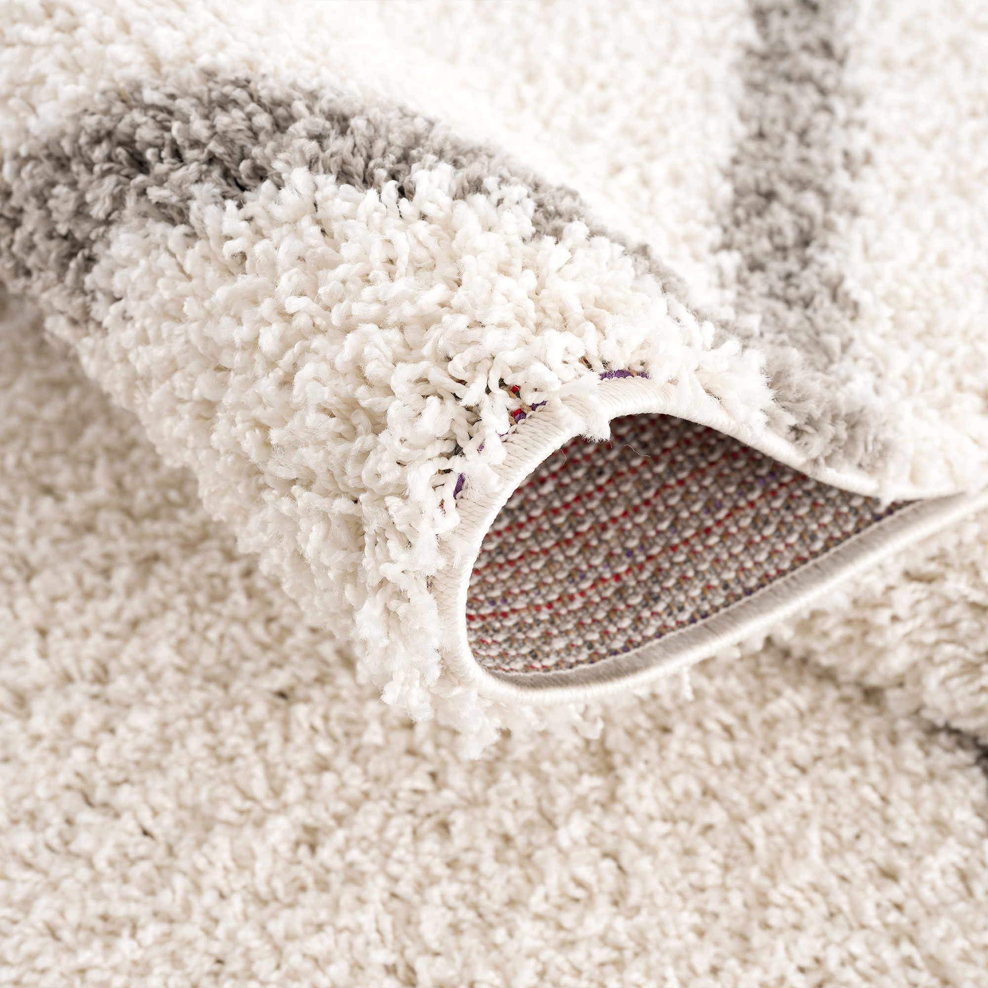 Hoogpolig Creme Rond Vloerkleed – Madrid Ruit Shaggy Tapijt – Fluffy & Luxe