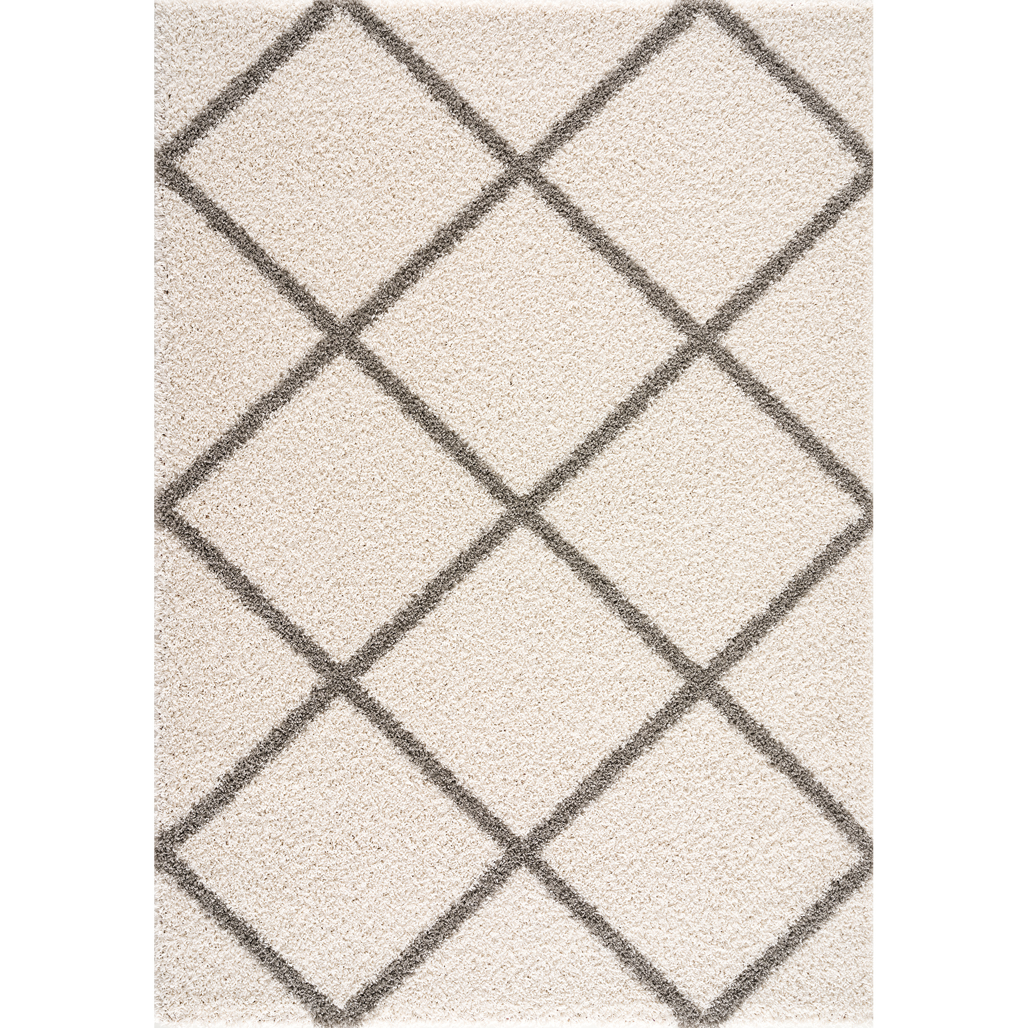 Hoogpolig Creme Vloerkleed – Madrid Ruit Shaggy Tapijt – Fluffy & Luxe