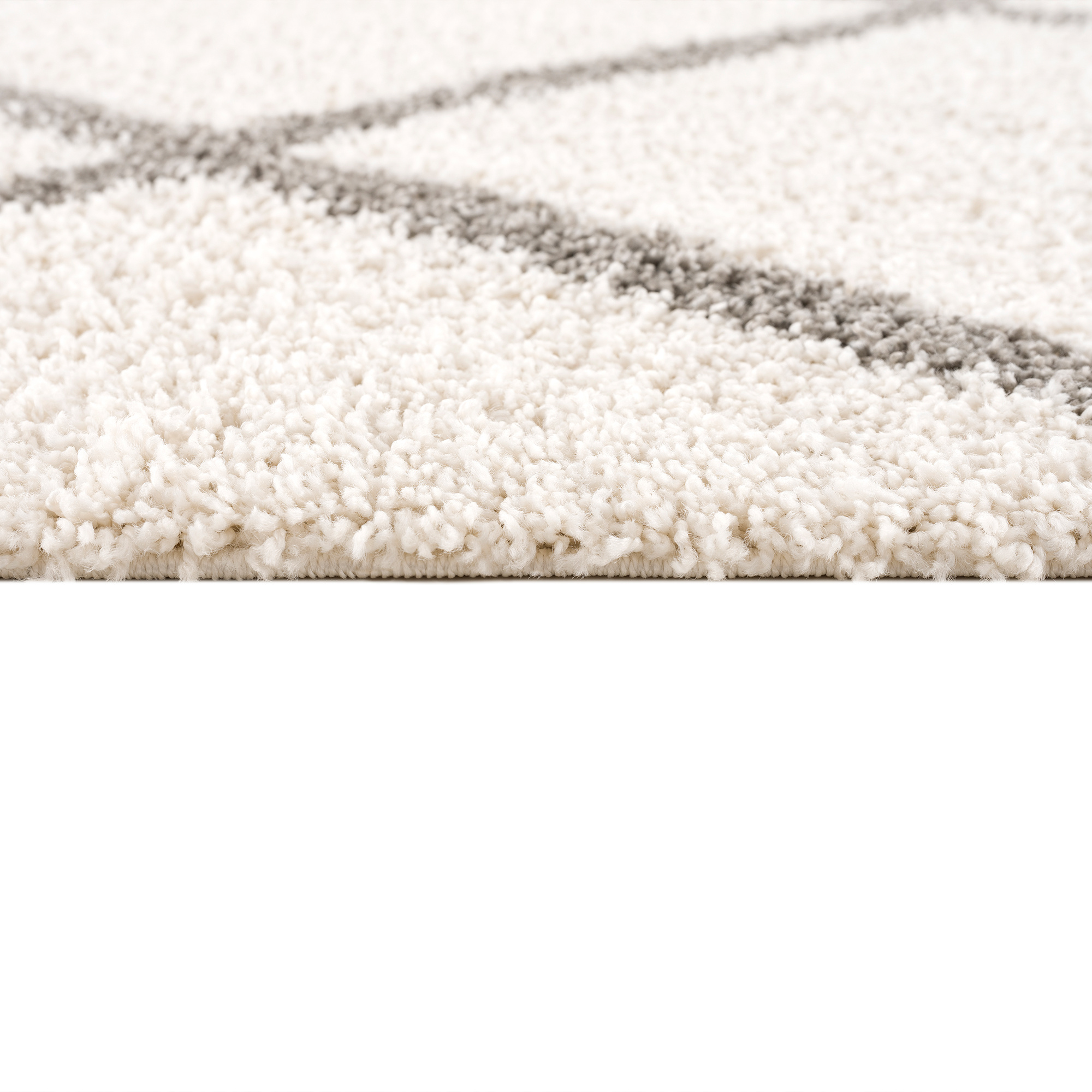 Hoogpolig Creme Vloerkleed – Madrid Ruit Shaggy Tapijt – Fluffy & Luxe