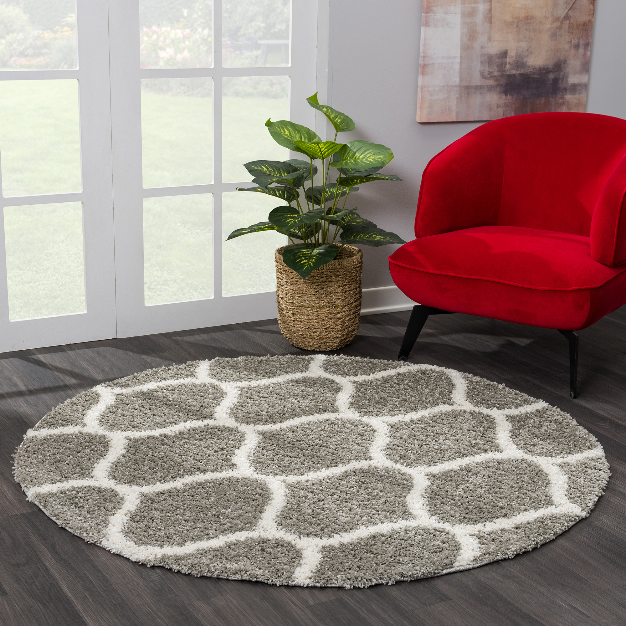 Hoogpolig Grijs Rond Vloerkleed – Madrid Shaggy Tapijt – Fluffy & Luxe