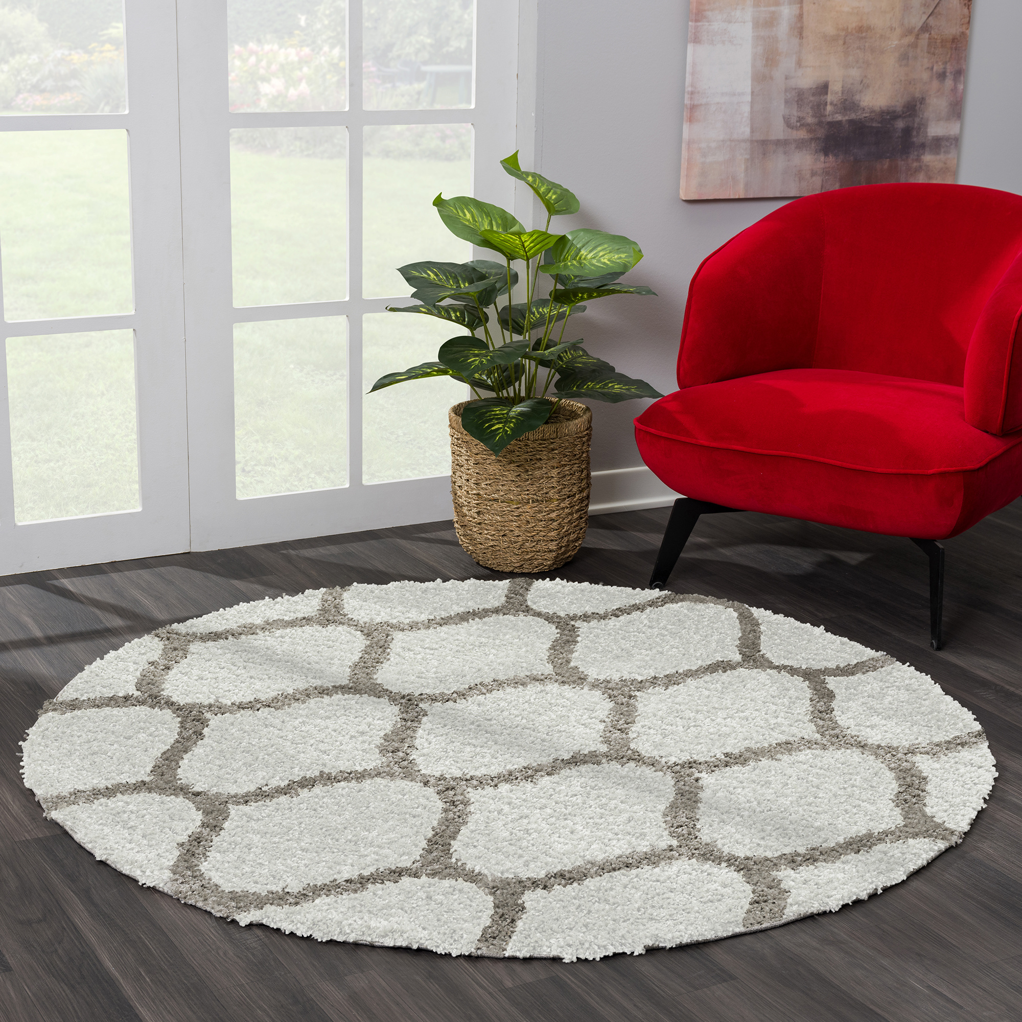 Hoogpolig Creme Rond Vloerkleed – Madrid Shaggy Tapijt – Fluffy & Luxe