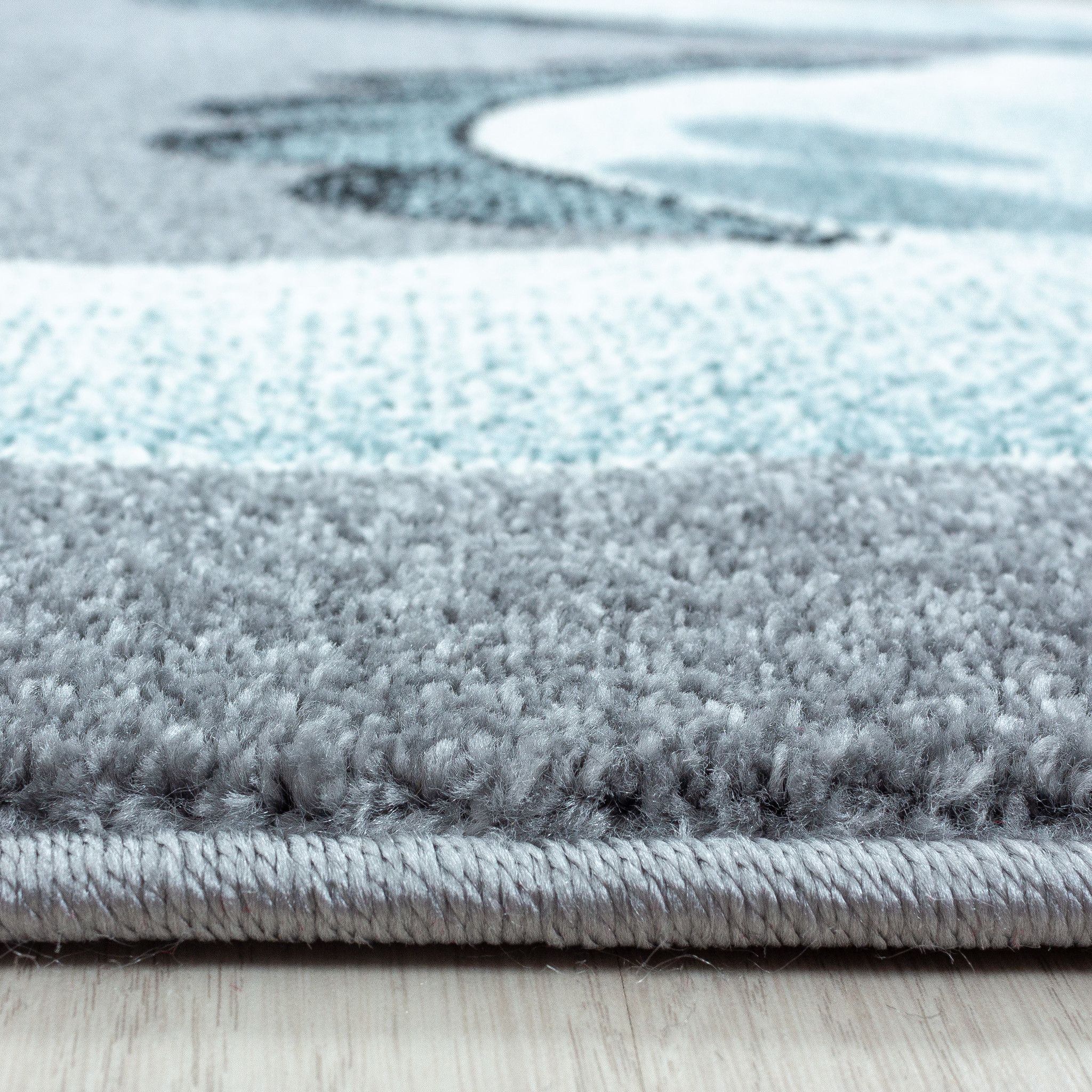 Bambi Dino Kinderkamer Rond Vloerkleed Laagpolig Blauw Grijs